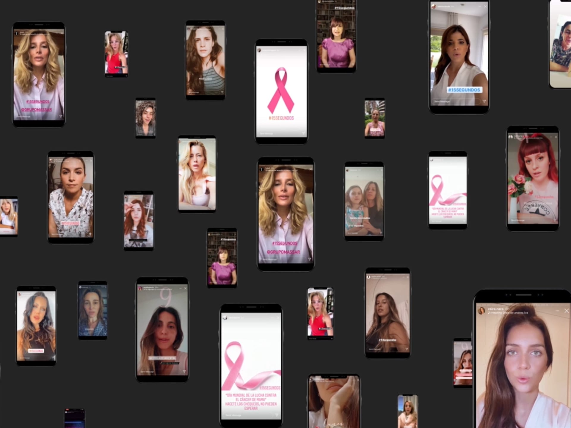 Collage of mobile phone screens related to Estee Lauder campaign for Breast Cancer Day