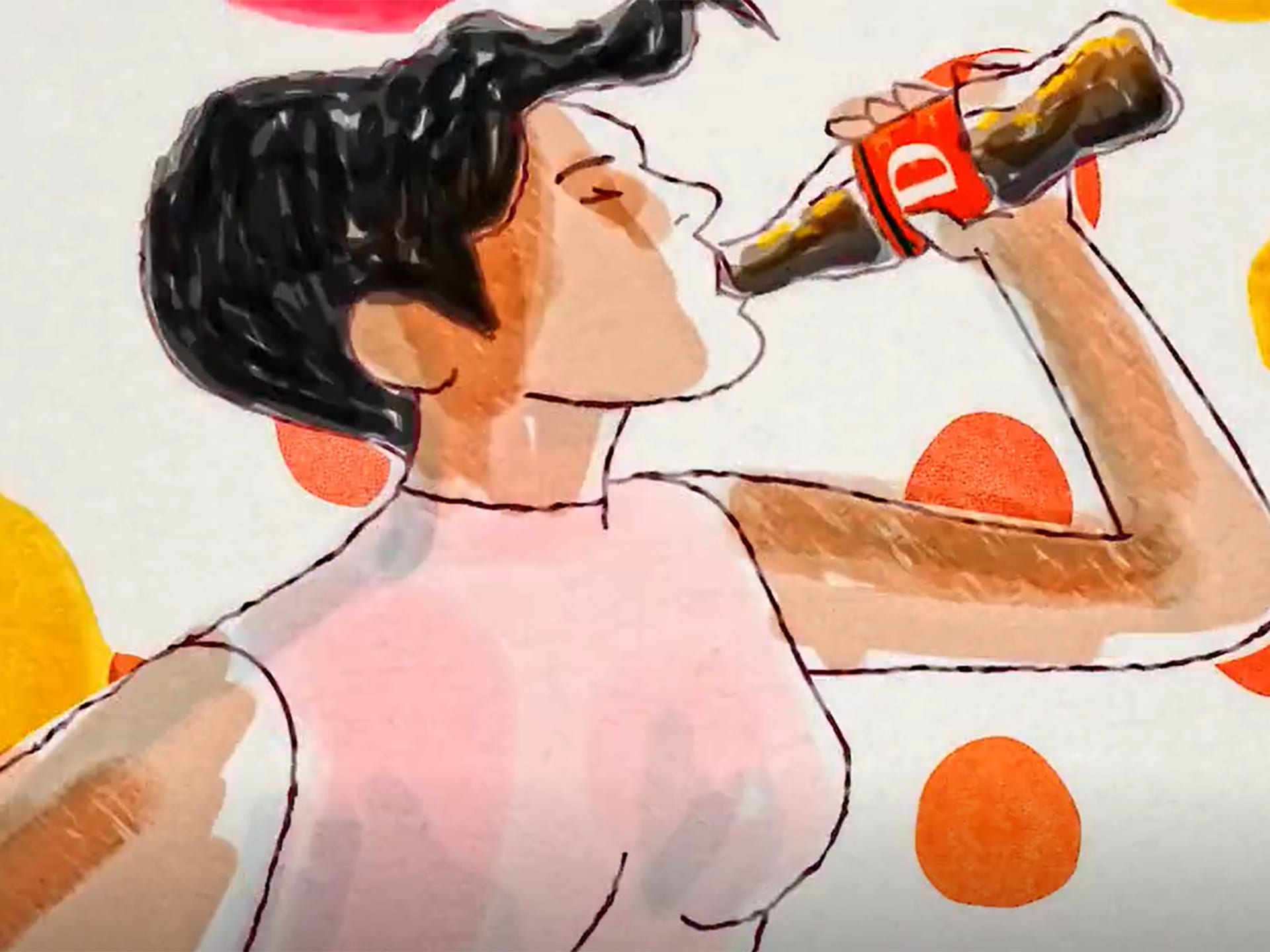 drawing of a woman drinking a Coke