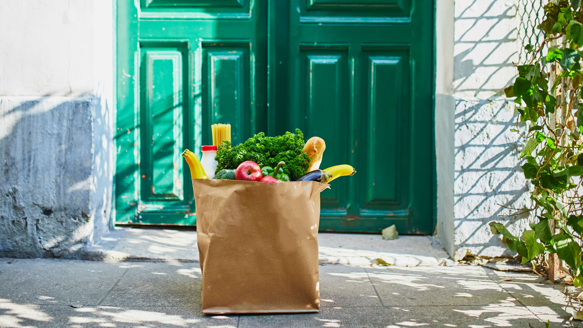 Grocery deliver in front of door