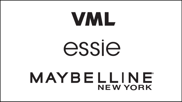 Logos for VML, essie, and Maybelline New York stacked vertically with a white background