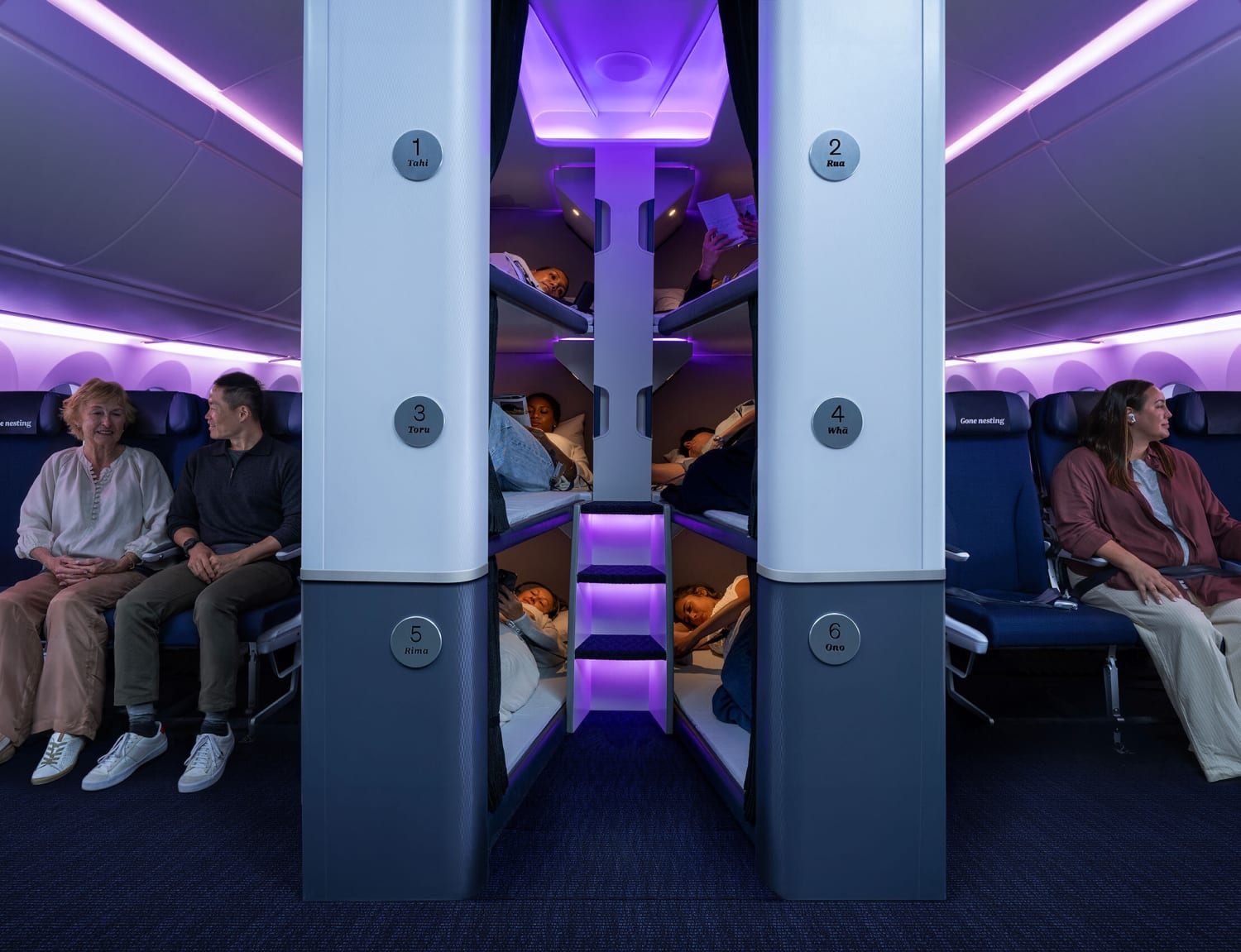 Air New Zealand offers Skynest, bunk-bed style sleeping pods available to economy passengers for bookable four-hour sessions. Courtesy of Air New Zealand