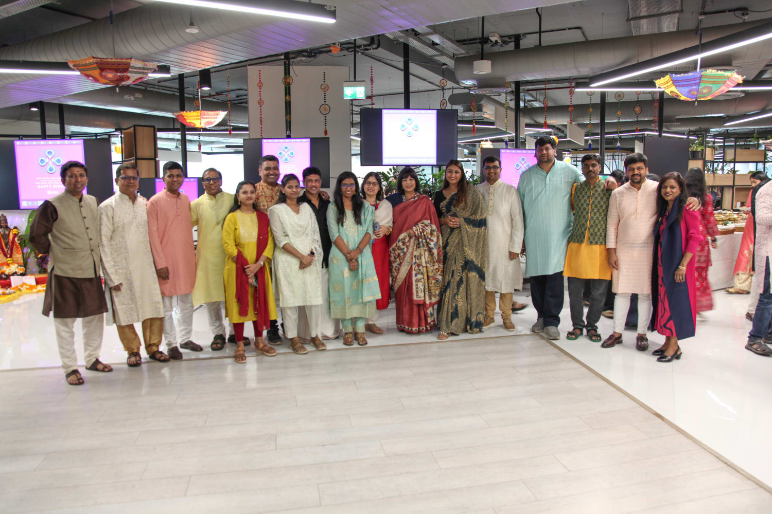 VML India Mumbai employees posing together during the Diwali 2025 office celebration in festive traditional attire.