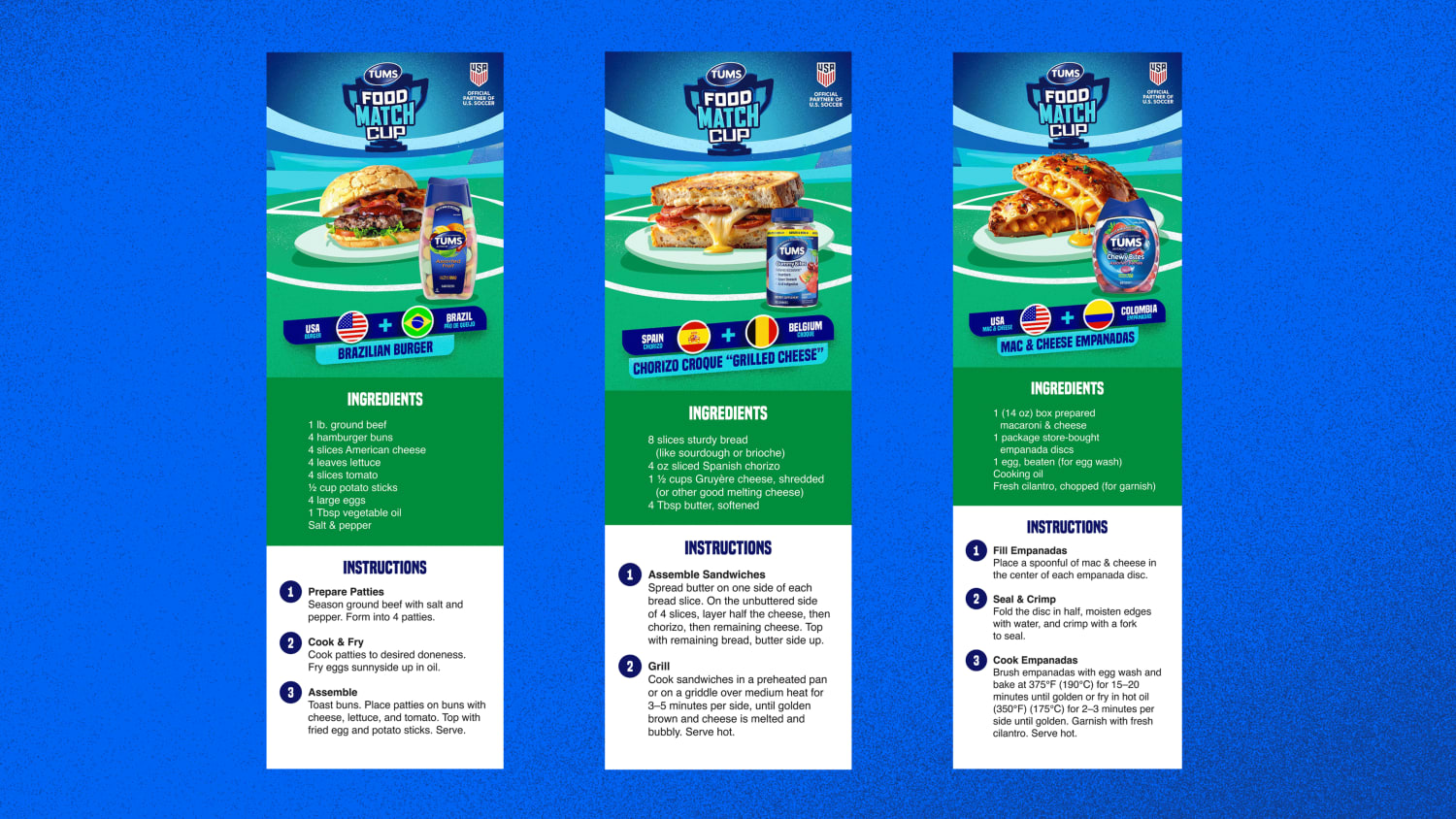 Images of the recipes created for the Food Match Cup campaign created by TUMS and VML.