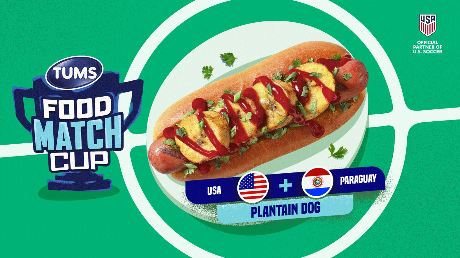 Overhead shot of the plantain dog created for TUMS Food Match Up