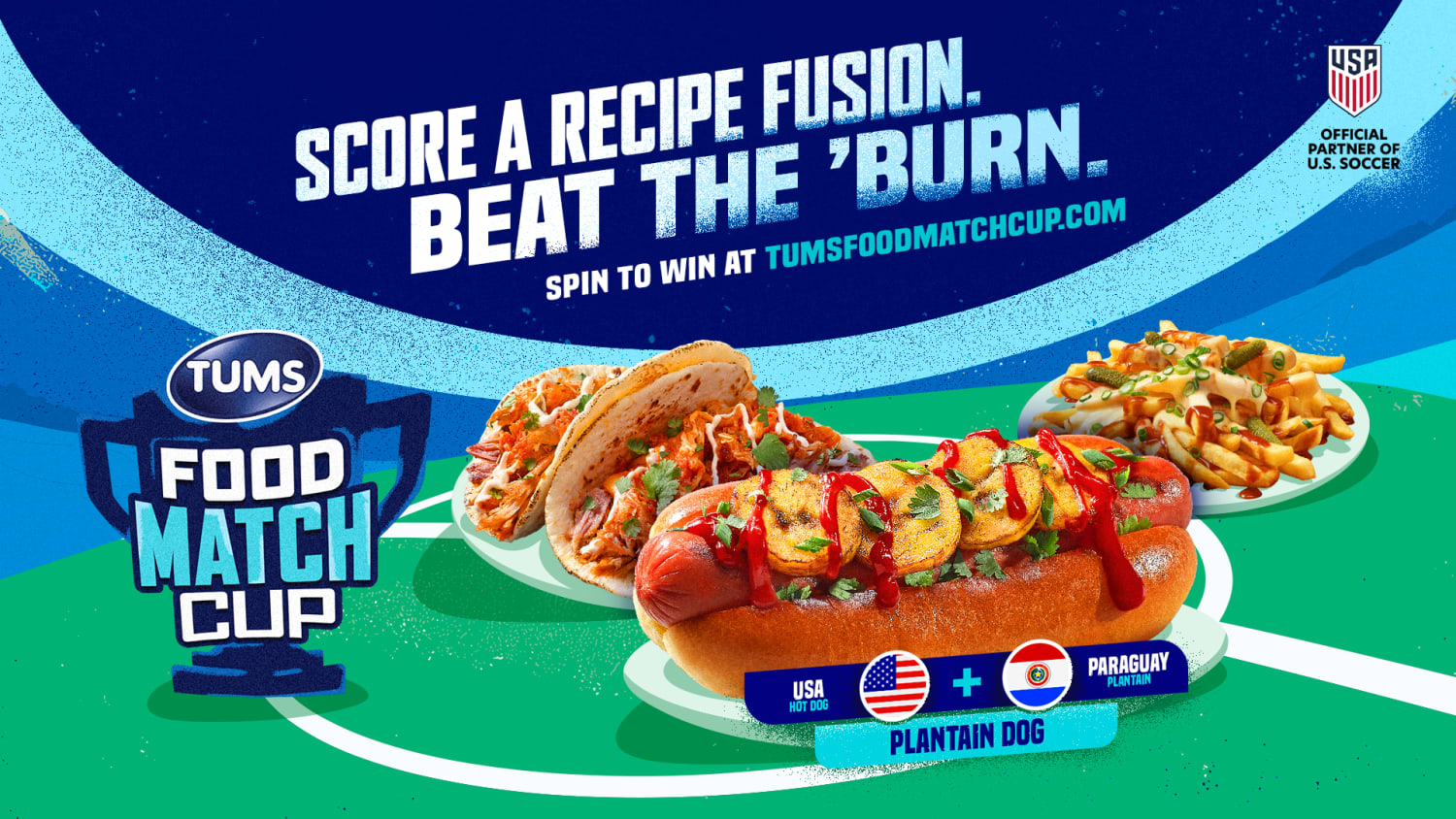 Image of the TUMS Food Match Cup campaign by VML. Text says Score a Recipe Fusion. Beat the 'Burn.