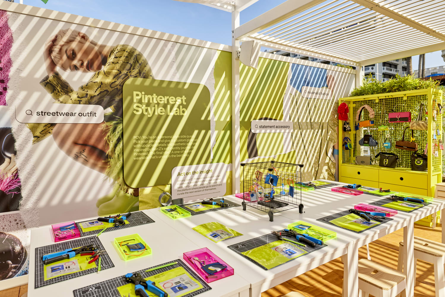 Wide angle view of the Pinterest Style Lab at the Pinterest beach at Cannes Lions