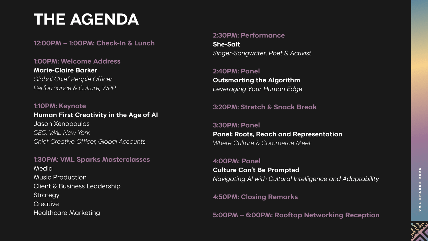 VML Sparks agenda
