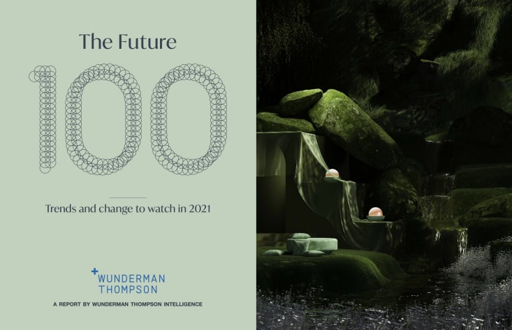 The Future 100 Report Front Page - green color scheme, outdoor futuristic landscape