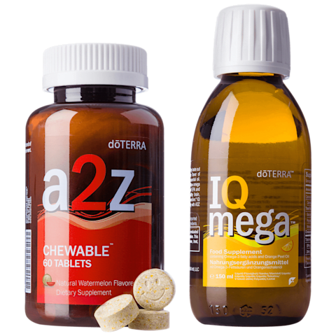 doTERRA A2Z Chewable™ rágótabletta és IQ Mega™ folyékony omega-3 táplálékkiegészítő csomag