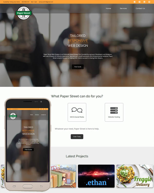 Paper Street Web Designs webpage Screenshot