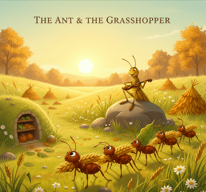 Illustration for The Ant and the Grasshopper