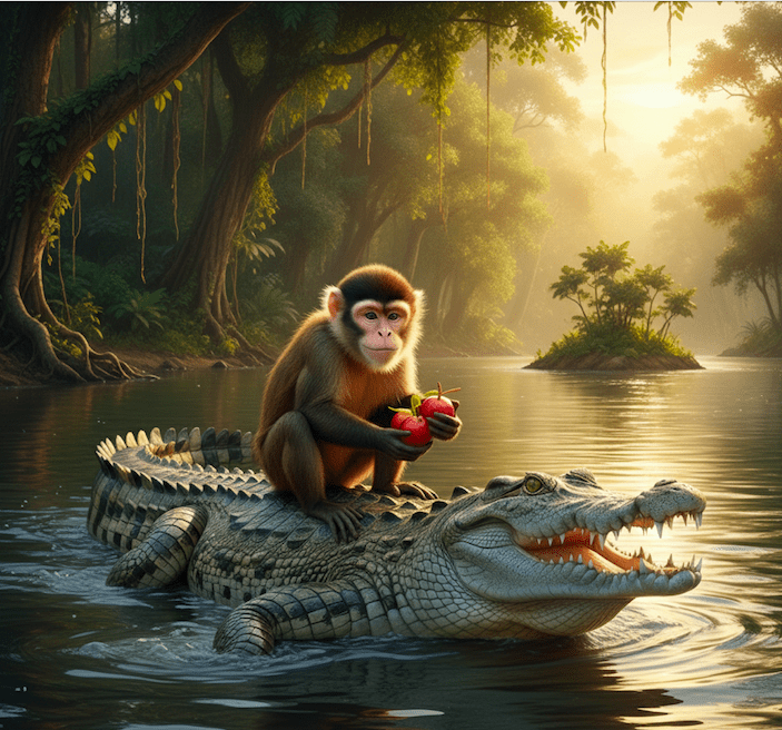 Illustration for The Monkey and the Crocodile