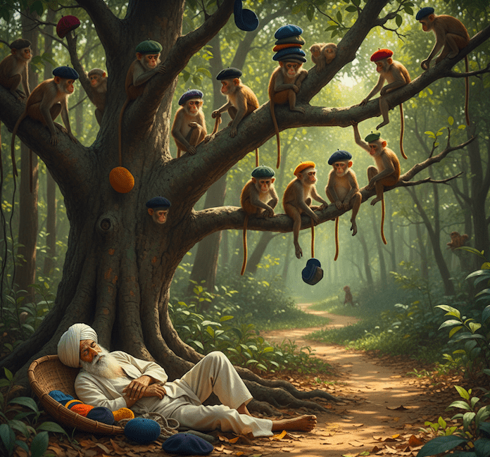 Illustration for The Cap Seller and the Monkeys