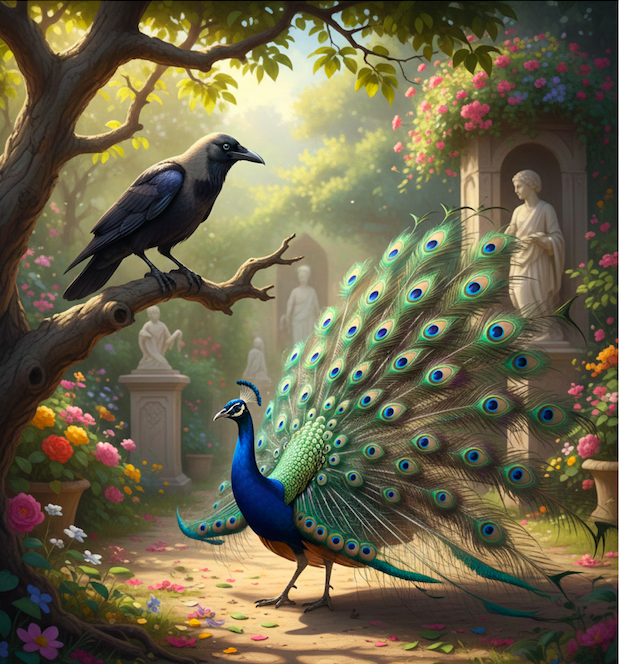 Illustration for The Crow and the Peacock