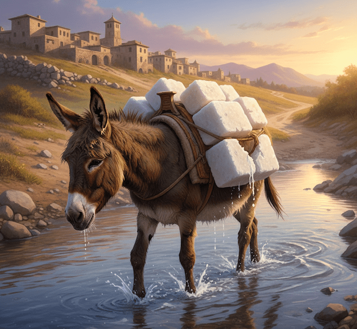 Illustration for The Donkey and the Load of Salt
