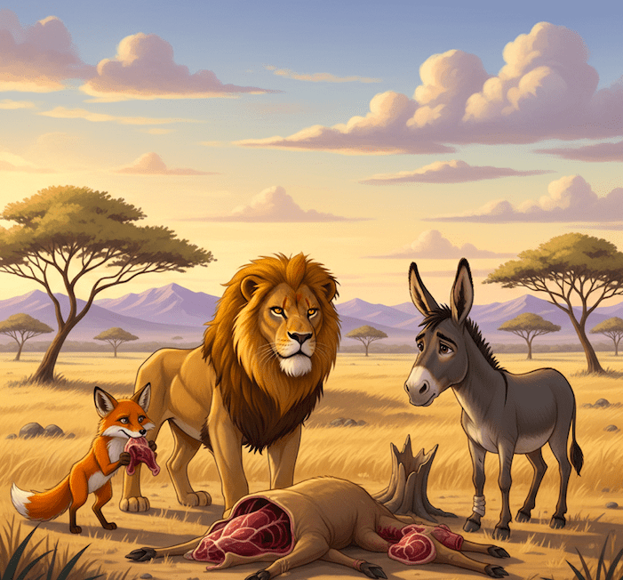 Illustration for The Lion, the Fox and the Donkey