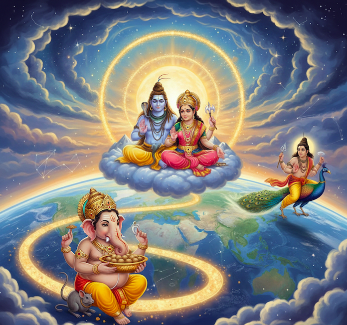 Illustration for Ganesha and Kartikeya: A Journey Around the World