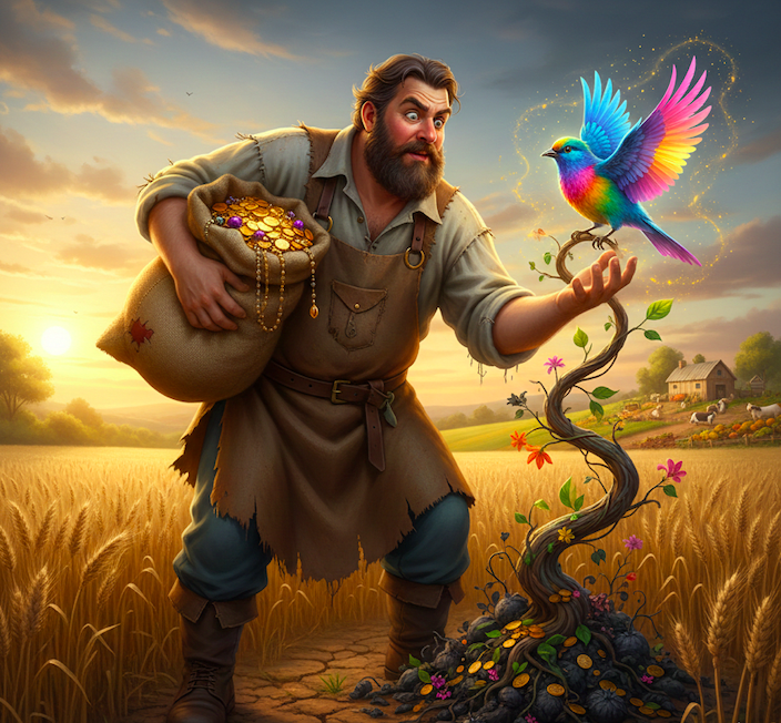 Illustration for The Farmer and the Magical Bird