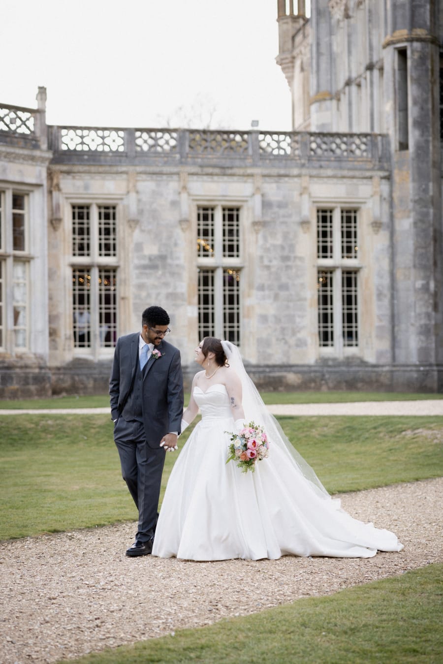 Karter and Ernzo on the lawn beneath the castle windows, Highcliffe Castle, Christchurch