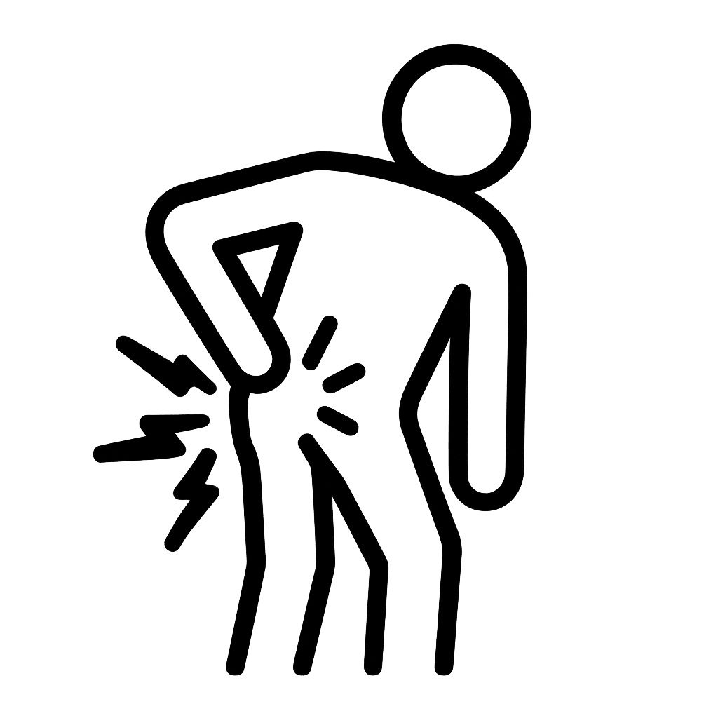 A simple black and white icon showing low back and tailbone pain