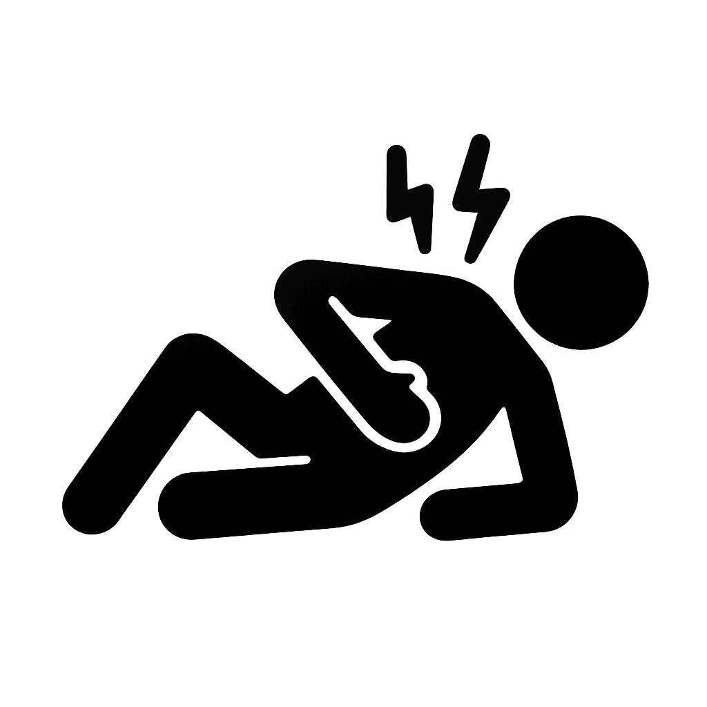 a simple black and white icon of a person lying down in pain-1