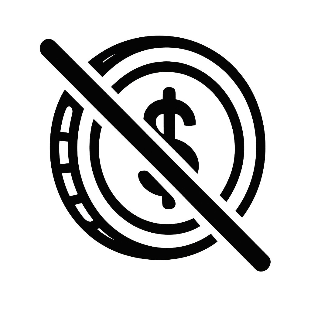 A black and white icon that represents no money-1