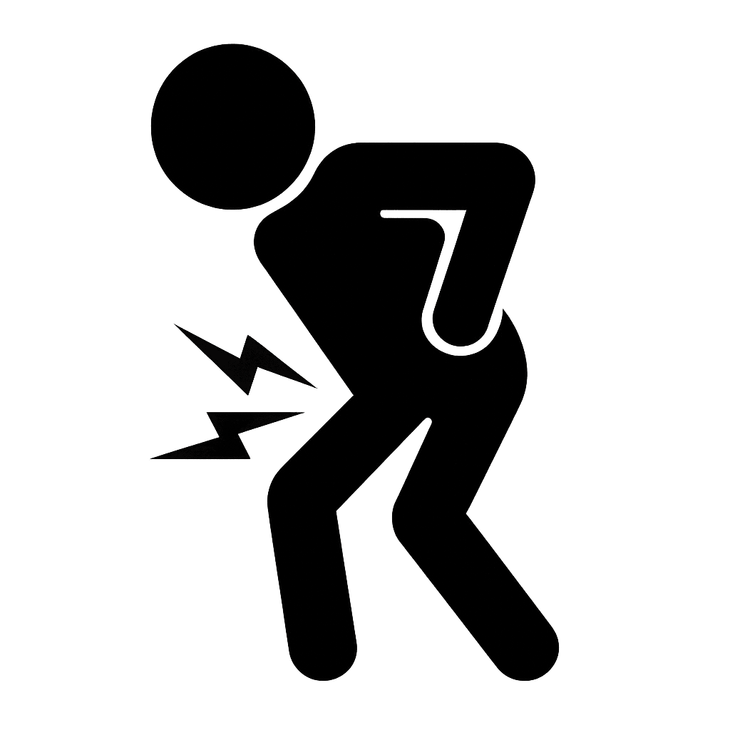 Simple black and white icon that shows a person in chronic pain