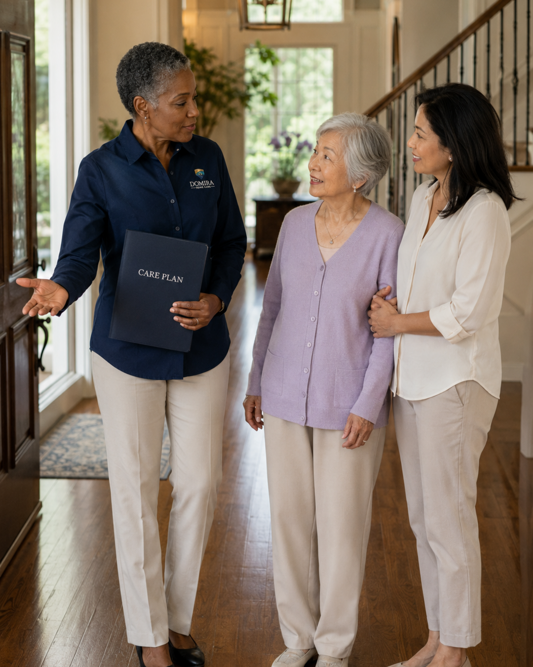 Domira Home Care start-of-care walkthrough with an older client and adult daughter