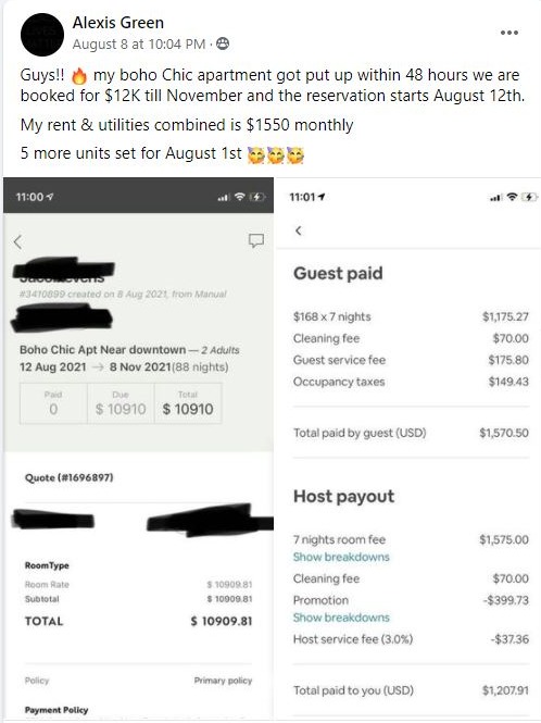 Alexis Green — $10,909.81 booking, 5 more units coming