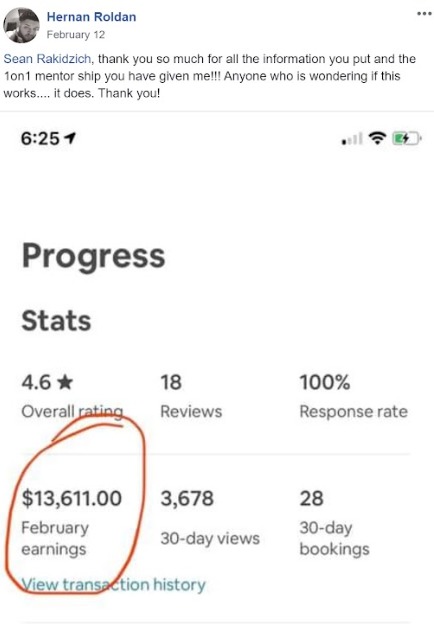 Hernan Roldan — $13,611 February earnings, thanks Sean for 1-on-1 mentorship