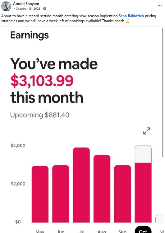 Arnold Fonyam — $3,103.99 record month implementing Sean Rakidzich pricing strategies
