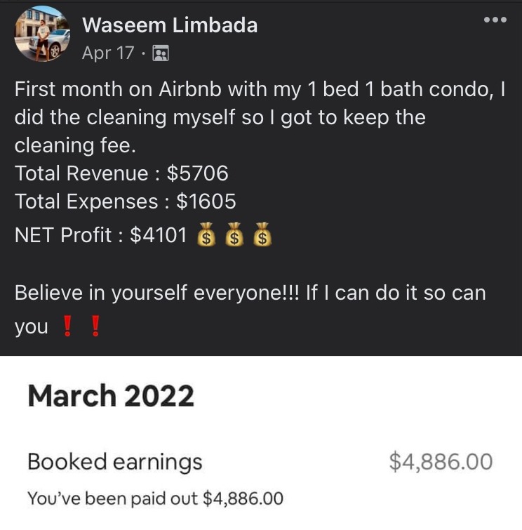 Waseem Limbada — $4,101 NET profit first month on Airbnb