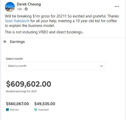 Derek Cheung — $609,602 booked 2021, breaking $1M gross
