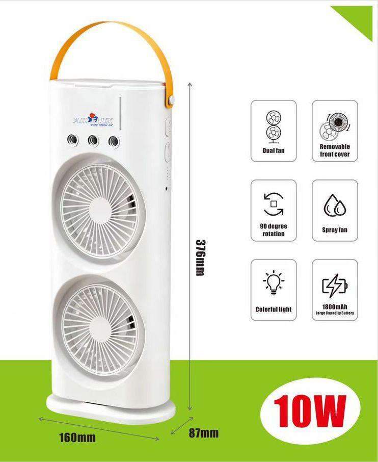 Mini Climatiseur Portable 10W Rechargeable – Ventilateur Double Turbo avec Brumisateur, Rotation 90°, Lumière LED – Refroidisseur d’Air USB