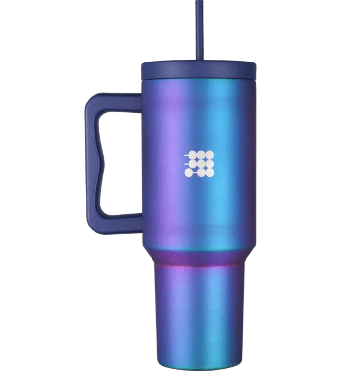 Botella Cubitt aislado de acero inoxidable de 40 oz con asa y tapa con pajita, compatible con portavasos