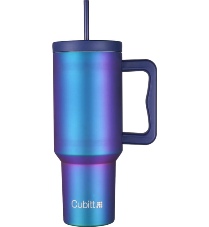 Botella Cubitt aislado de acero inoxidable de 40 oz con asa y tapa con pajita, compatible con portavasos