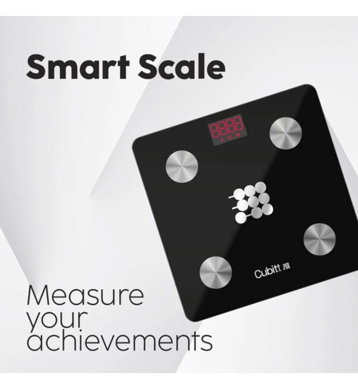CUBITT - Báscula de peso digital inteligente, analizador de composición corporal, IMC, masa muscular, báscula de grasa corporal con sincronización de aplicación para teléfono inteligente con Bluetooth