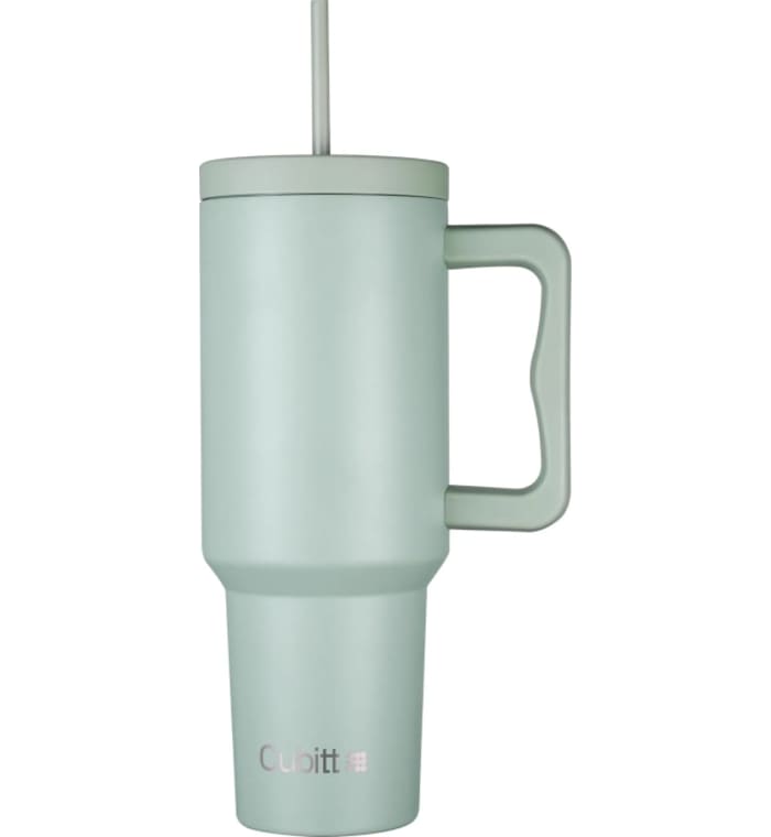 Botella Cubitt aislado de acero inoxidable de 40 oz con asa y tapa con pajita, compatible con portavasos Color Verde menta