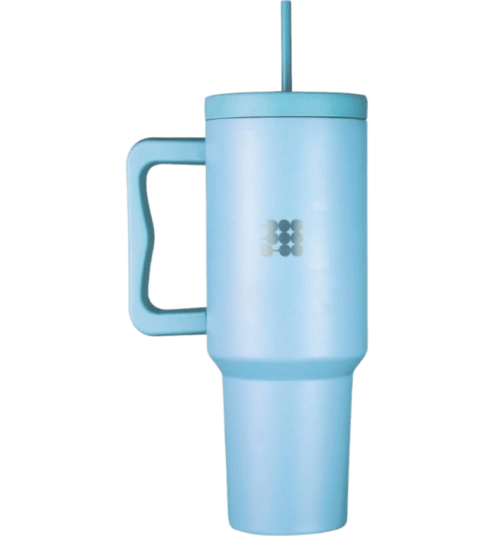 Botella Cubitt aislado de acero inoxidable de 40 oz con asa y tapa con pajita, compatible con portavasos Color Azul claro