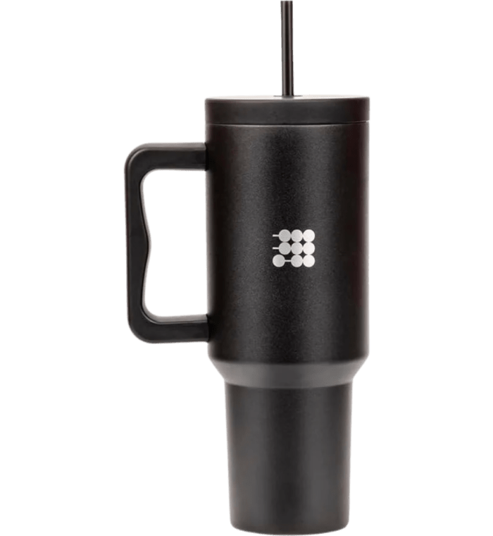 Botella Cubitt aislado de acero inoxidable de 40 oz con asa y tapa con pajita, compatible con portavasos Color Negro