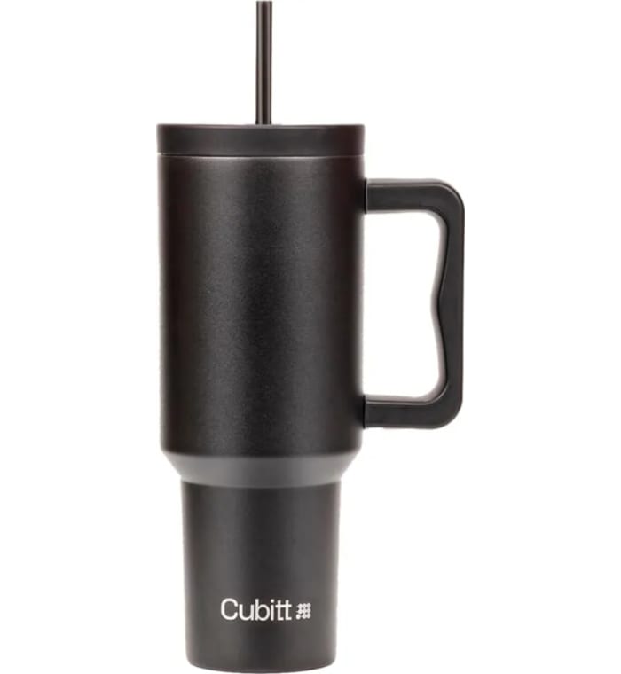 Botella Cubitt aislado de acero inoxidable de 40 oz con asa y tapa con pajita, compatible con portavasos Color Negro