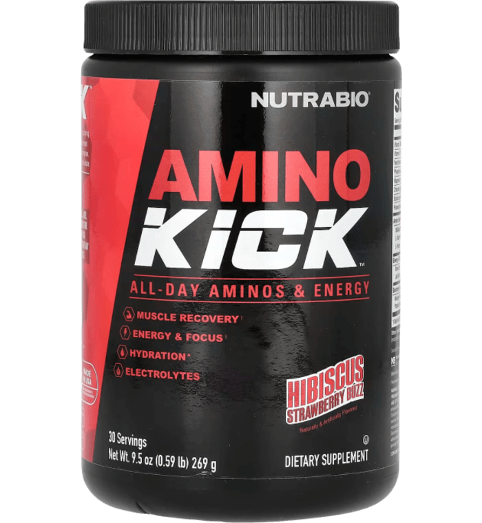 NutraBio Amino Kick - Suplemento de Aminoácidos Hibisco y Fresa 269 g (0.59 lb)