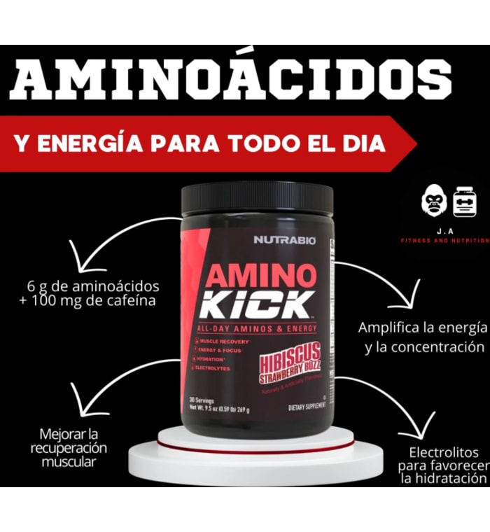 NutraBio Amino Kick - Suplemento de Aminoácidos Hibisco y Fresa 269 g (0.59 lb)