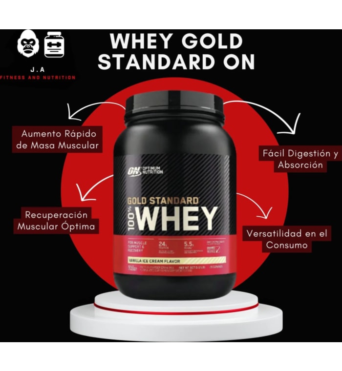 Proteina Optimum Nutrition, Gold Standard 100% Whey, Helado de vainilla, 2 lb