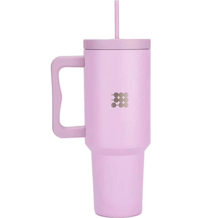 Botella Cubitt aislado de acero inoxidable de 40 oz con asa y tapa con pajita, compatible con portavasos Color Lila polvorienta
