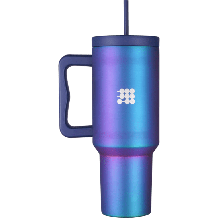 Product image of Botella Cubitt aislado de acero inoxidable de 40 oz con asa y tapa con pajita, compatible con portavasos