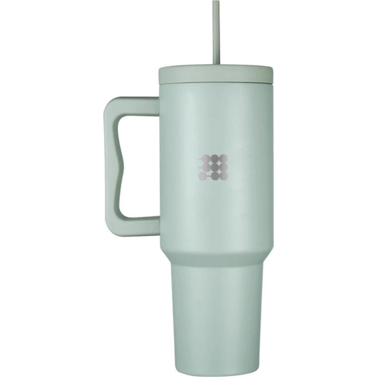 Product image of Botella Cubitt aislado de acero inoxidable de 40 oz con asa y tapa con pajita, compatible con portavasos Color Verde menta