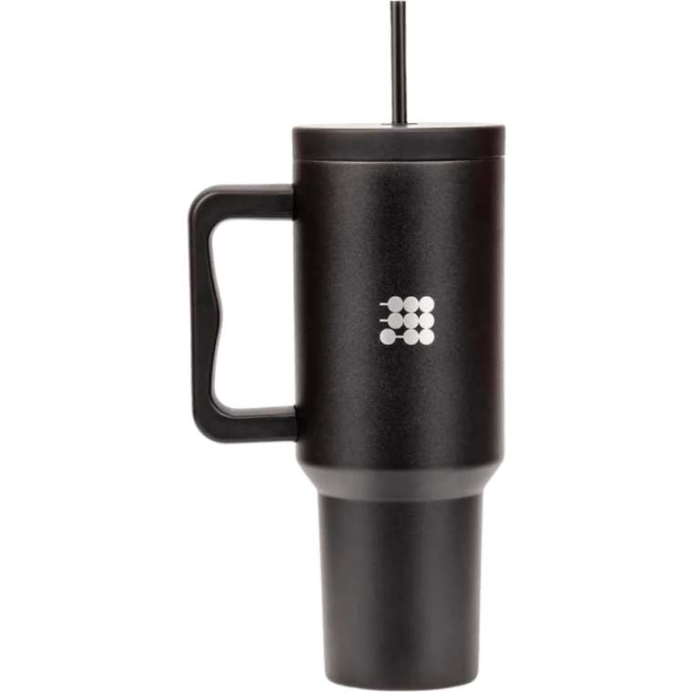 Product image of Botella Cubitt aislado de acero inoxidable de 40 oz con asa y tapa con pajita, compatible con portavasos Color Negro