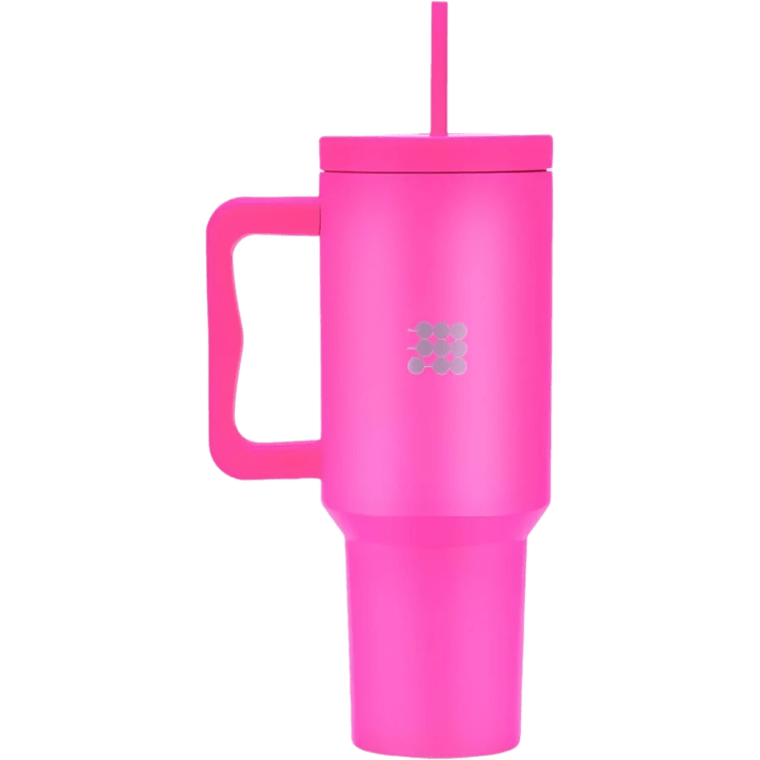 Product image of Botella Cubitt aislado de acero inoxidable de 40 oz con asa y tapa con pajita, compatible con portavasos Color Rosa fuerte
