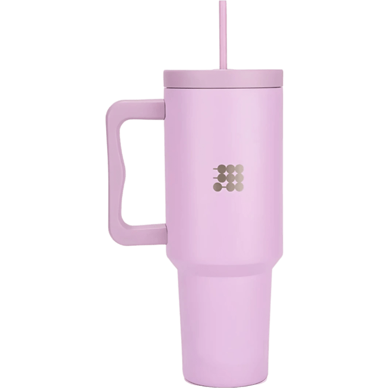 Product image of Botella Cubitt aislado de acero inoxidable de 40 oz con asa y tapa con pajita, compatible con portavasos Color Lila polvorienta
